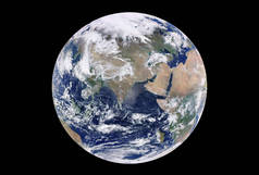 行星地球，有旋风和海洋，在黑暗的背景上。这张图片的元素是由美国宇航局提供的