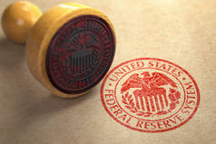 联邦储备制度 美联储在工艺纸上盖上符号戳.