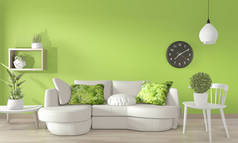 浅绿色墙壁和木制的浅绿色墙面和装饰植物 