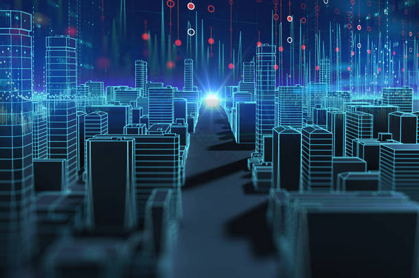 网络世界中的智能城市和数字景观。