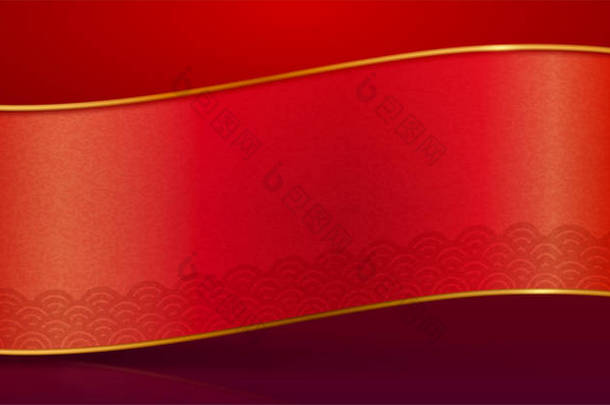 红色传统波纹卷轴
