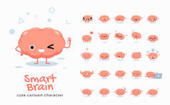 Vector set of cartoon images of Brain. Vector Illustration.