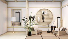 Zen现代房间日本室内货架木制设计理念 