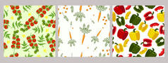 Set of seamless patterns of vegetables .Vector graphic
