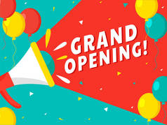 Advertising Grand Opening from Loudspeaker and Balloons Decorate