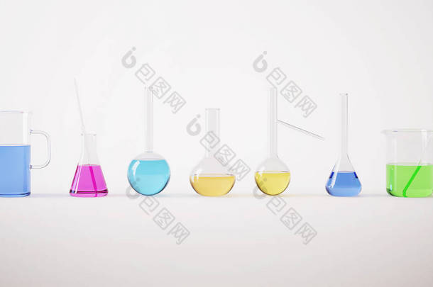 一套透明的<strong>玻璃</strong>实验室瓶.3d渲染.