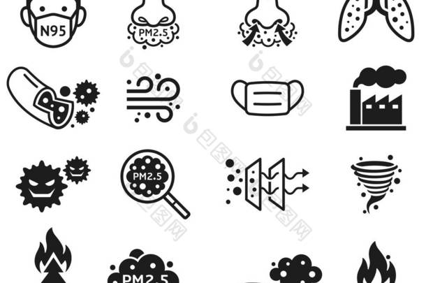 Micro dust pm 2.5 icons. Vector illustrations.