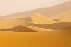 沙漠撒哈拉沙漠与美丽的线条和颜色在日出。摩洛哥梅尔祖加