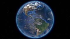 美丽的地球在太空中与星空相对照.3D渲染。美国航天局提供的这一视频的内容.