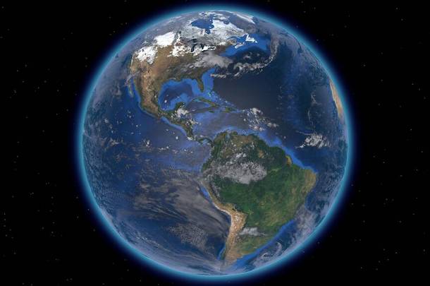 美丽的<strong>地球</strong>在太空中与星空相对照.3D渲染。美国航天局提供的这一视频的内容.