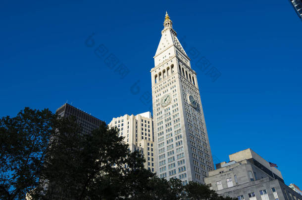 美国纽约市曼哈顿市中心麦迪逊广场公园大都会<strong>人寿保险</strong>公司大楼钟楼