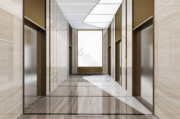 <strong>商务宾馆</strong>现代钢制电梯大堂在走廊附近进行豪华设计