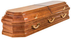 棺材是木制的。被白色背景隔离.