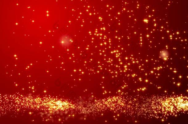 中国农历新年的<strong>红色质感</strong>上闪烁着金色的五彩纸屑.