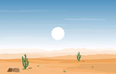 大西部荒漠日与仙人掌地平线景观图解
