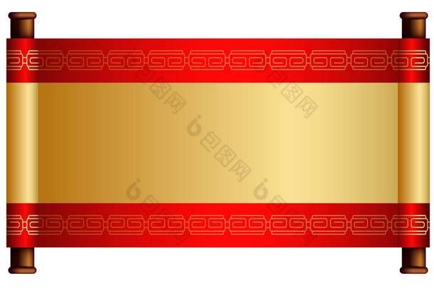 有中国卷轴的中国新年贺卡。尤图文的位置