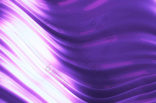 色彩艳丽的紫色背景和飘逸的面料。3D渲染，3D说明.