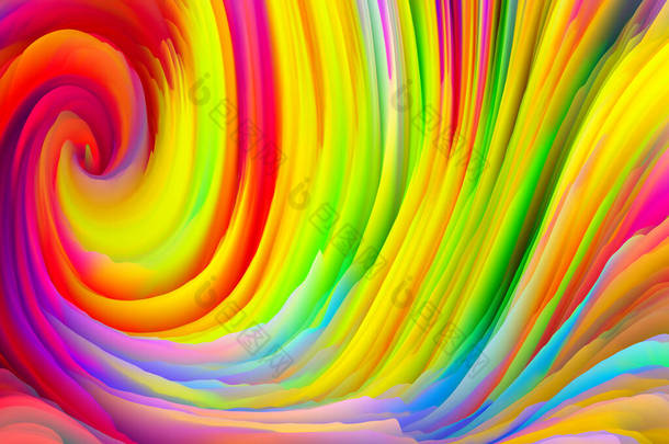 彩色风暴系列。三维渲染虚拟绘画的彩色脊，作为艺术和设计主题的墙纸或背景