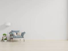 白色墙壁上有扶手椅的现代内墙，3D渲染