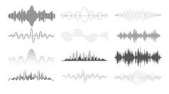 声波设定。音频均衡器技术,音量级符号,脉冲音乐,声线波形,电子无线电信号,地震波