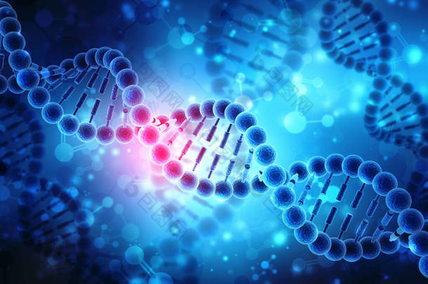 数字背景下分离DNA分子的生物化学概念，3D渲染