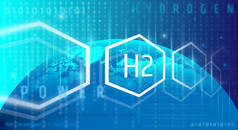水合物：未来的燃料。元素氢的概念来自化学元素的周期表.浅蓝色背景.