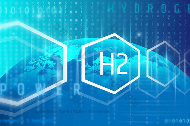 水合物：未来的燃料。元素氢的概念来自<strong>化学元素</strong>的<strong>周期表</strong>.浅蓝色背景.