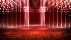 红色空舞台和霓虹灯背景的抽象未来派背景