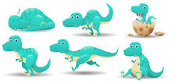 一组可爱的恐龙角色