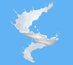 牛奶以扭曲的飞溅形式出现.包括收割路径。3D插图