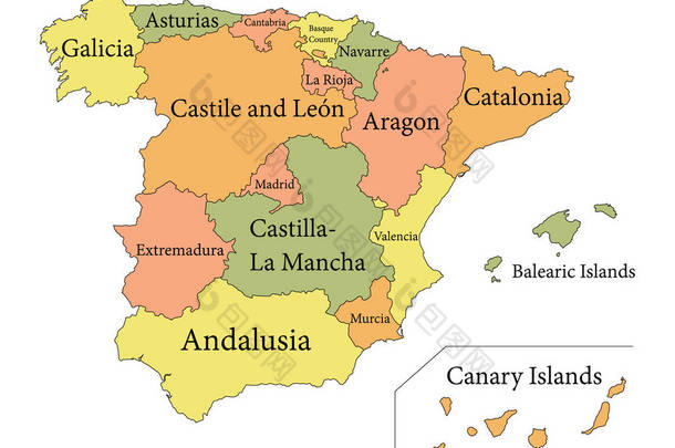 西班牙自治区彩色标记图