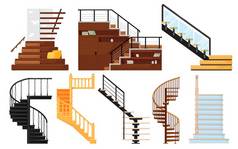 Interior wooden stairs, store escalator vector