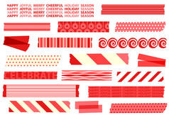 Collection of holiday washi tape strips. Semitransparent masking tape. Stickers. Red candy-colored d
