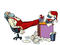 圣诞老人累了，在办公室休息过圣诞节