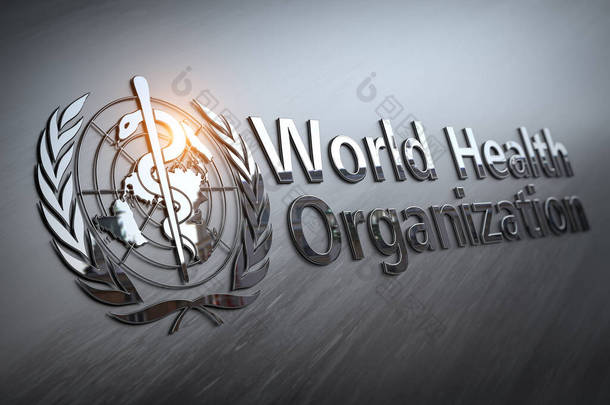 世界卫生组织的标志和标志。3d说明