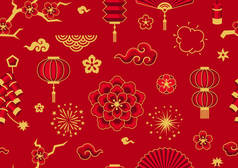 中国农历新年快乐无忧。背景与东方符号。亚洲传统要素.