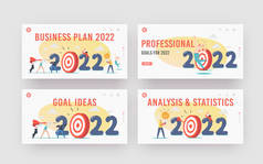 Business Plan to 2022 Landing Page Template Set. Characters Throw Huge Darts into Target, Office Wor