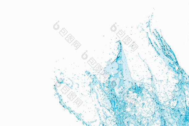 美丽的抽象液体背景，透明的蓝色水<strong>花洒</strong>在白色上，3D渲染图解设计
