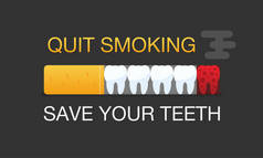 戒烟病媒设计概念。香烟烧坏了牙齿.拯救你的牙齿标语病媒横幅EPS 10