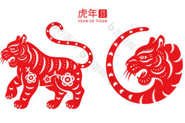 2022年老虎农历新年标志，花卉图案