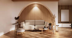 客厅的橱柜和沙发扶手椅的设计。 3D渲染