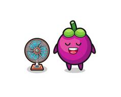 cute mangosteen is standing in front of the fan , cute design