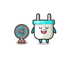 cute electric plug is standing in front of the fan , cute design