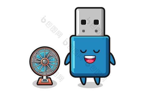 cute <strong>flash</strong> drive usb is standing in front of the fan , cute design