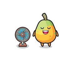 cute papaya is standing in front of the fan , cute design