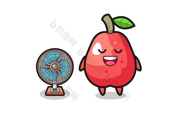 cute water <strong>apple</strong> is standing in front of the fan , cute design