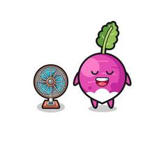 cute turnip is standing in front of the fan , cute design