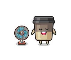 cute coffee cup is standing in front of the fan , cute design