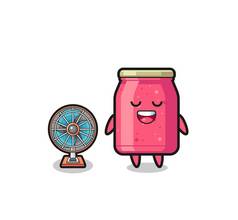 cute strawberry jam is standing in front of the fan , cute design