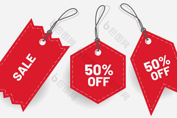Red label discount 50 Off and <strong>sale</strong> with various shape - Vector